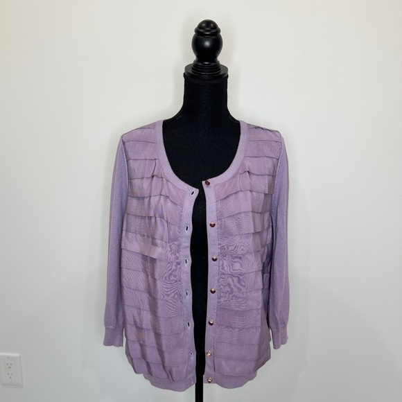 Michael Kors Purple Women's Button Up Cardigan (Large) - Picture 2 of 7